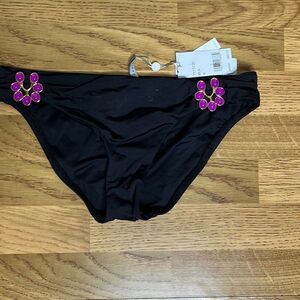 Trina Turk LA Satin Bikini Bottom Bathing Suit Black Women's Swimwear Size 6